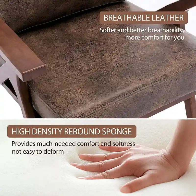Upholstered Leather Accent Armhair with Solid Wood Frame and Removable Cushions