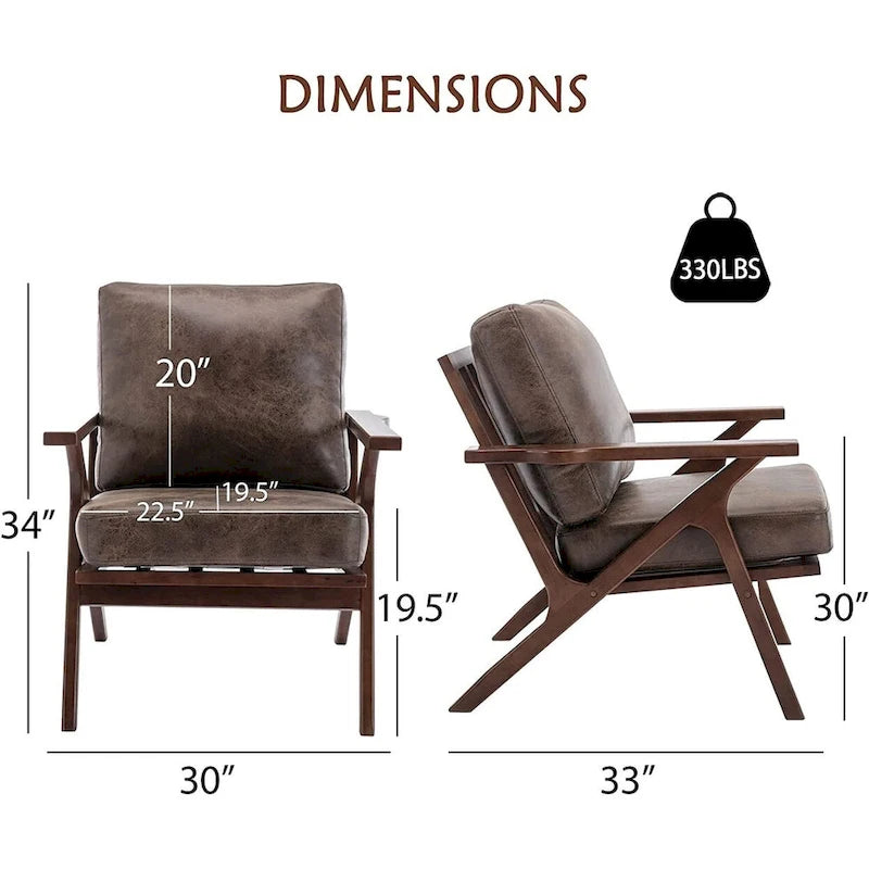 Upholstered Leather Accent Armhair with Solid Wood Frame and Removable Cushions