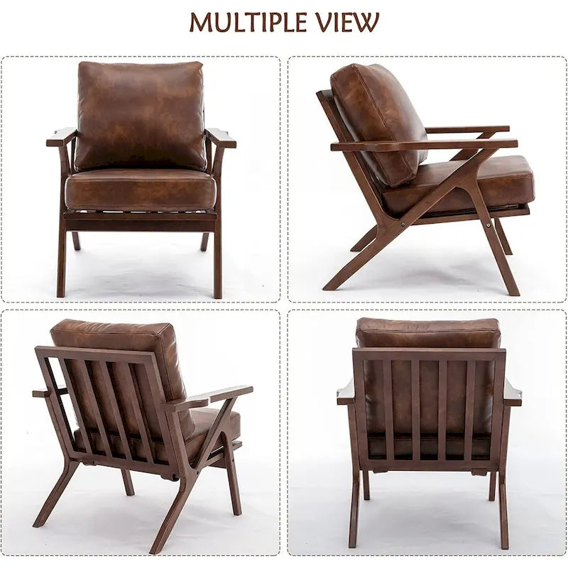 Upholstered Leather Accent Armhair with Solid Wood Frame and Removable Cushions