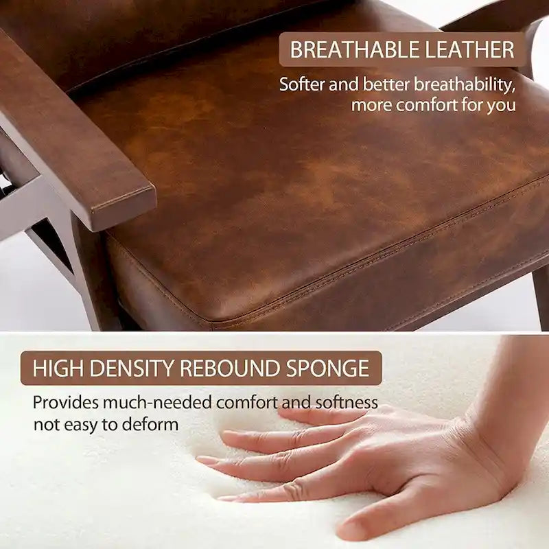 Upholstered Leather Accent Armhair with Solid Wood Frame and Removable Cushions