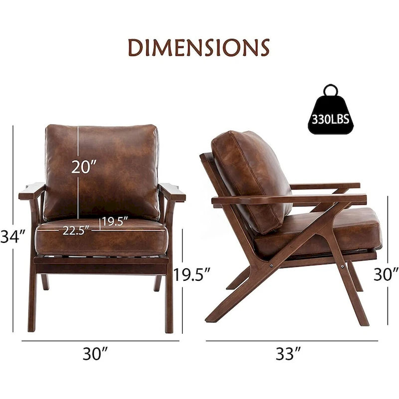 Upholstered Leather Accent Armhair with Solid Wood Frame and Removable Cushions