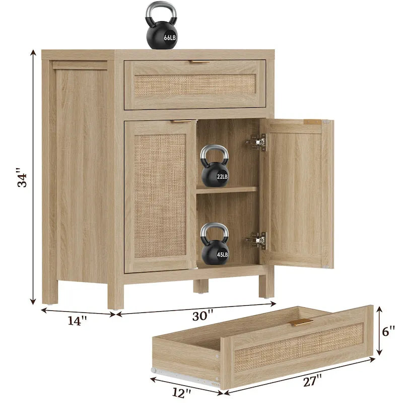 Farmhouse Rattan Sideboard Storage Cabinet with Drawer - N/A