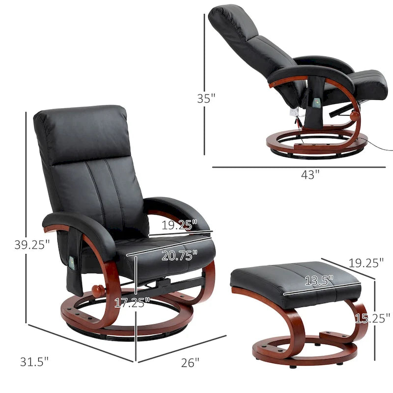 Recliner Chair with Ottoman, Electric Faux Leather Recliner