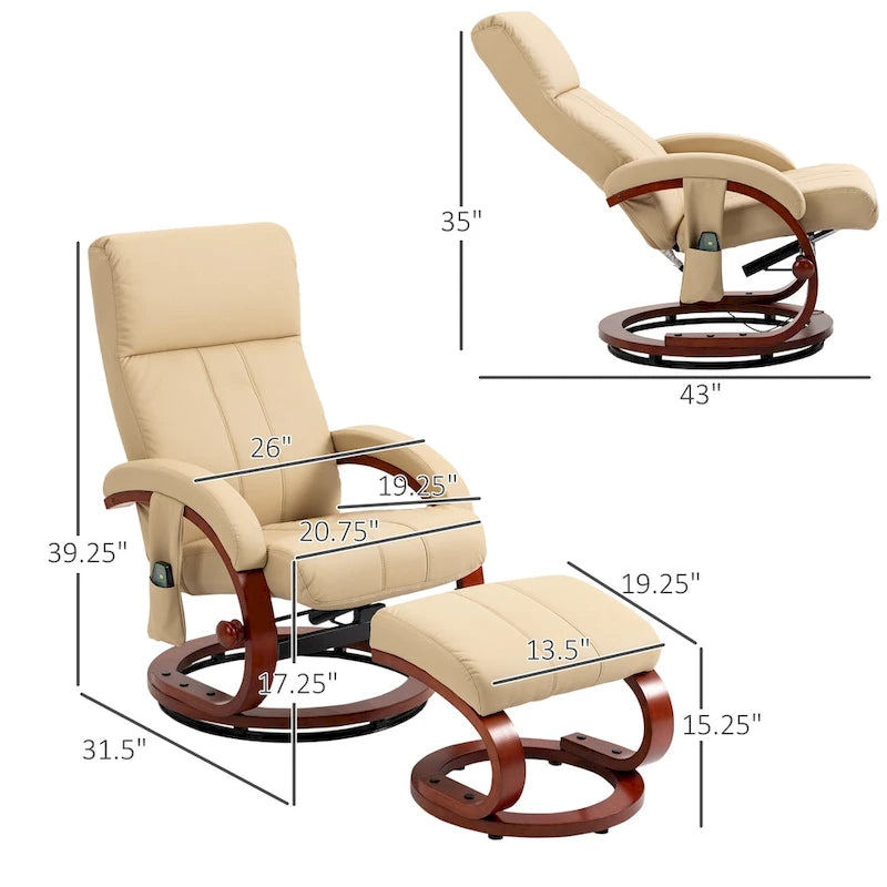 Recliner Chair with Ottoman, Electric Faux Leather Recliner