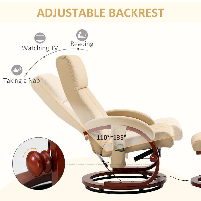 Recliner Chair with Ottoman, Electric Faux Leather Recliner