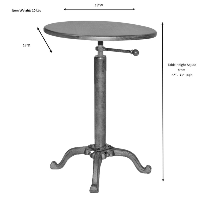 Adjustable Vintage Table - Natural Driftwood Top - Aged Iron Base