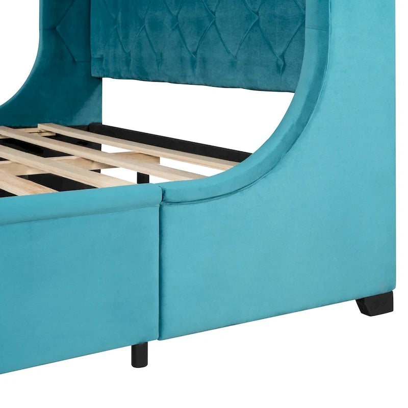 Queen Size Upholstered Platform Bed with Wingback Headboard and a Big Drawer