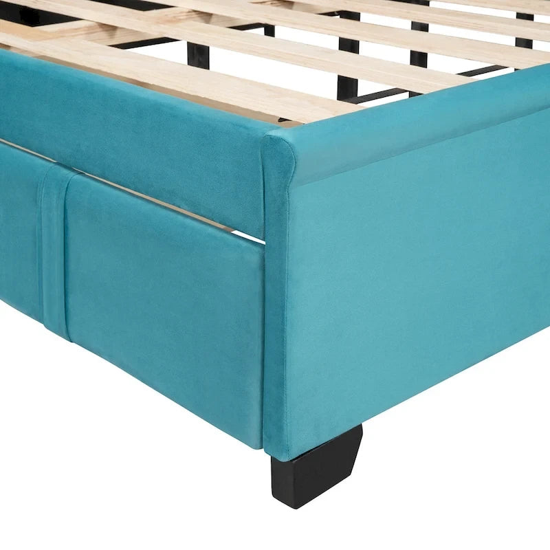 Queen Size Upholstered Platform Bed with Wingback Headboard and a Big Drawer