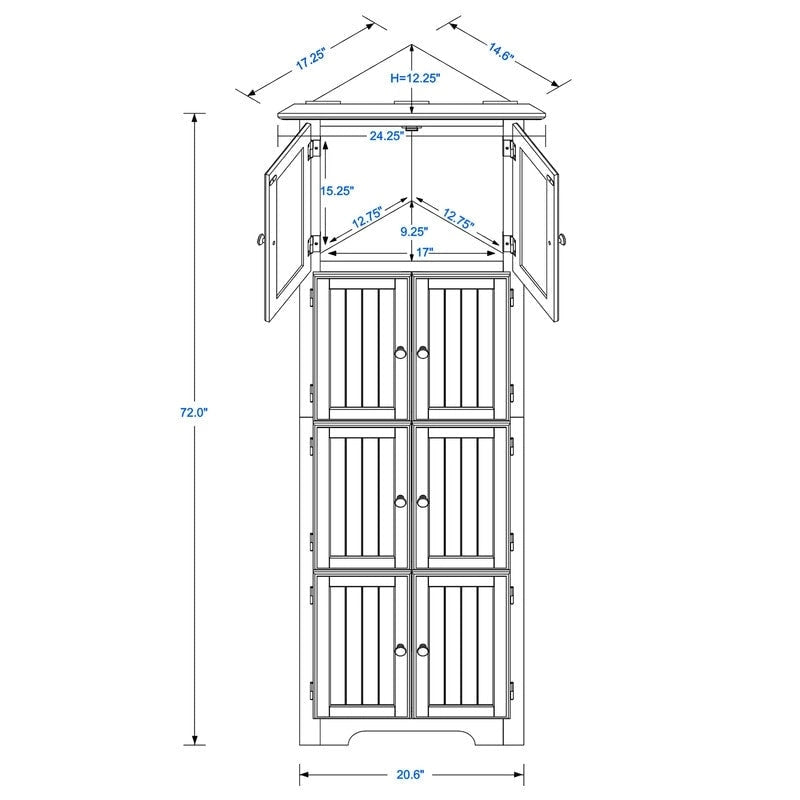 Bathroom Tall Corner Storage Cabinet, Floor Display Storage Cabinet with 8 Doors and 4 Shelves for Bathroom, Living Room