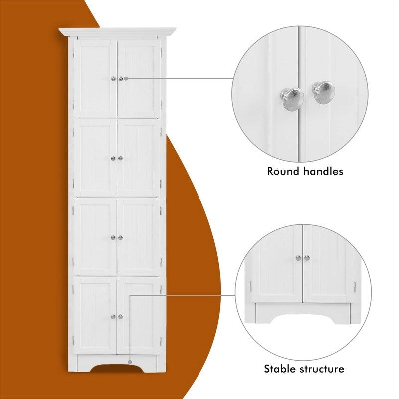 Bathroom Tall Corner Storage Cabinet, Floor Display Storage Cabinet with 8 Doors and 4 Shelves for Bathroom, Living Room