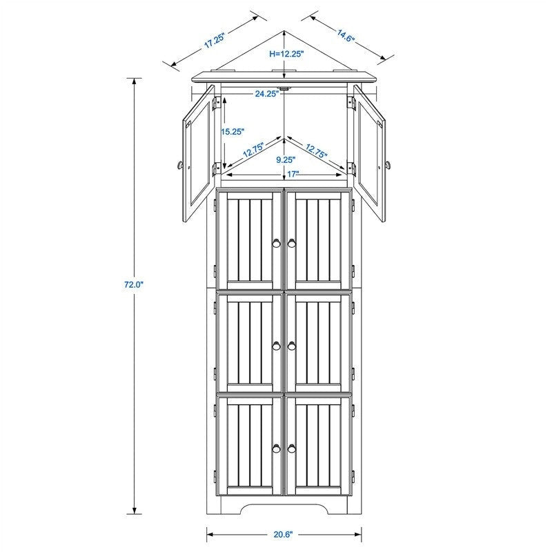 Bathroom Tall Corner Storage Cabinet, Floor Display Storage Cabinet with 8 Doors and 4 Shelves for Bathroom, Living Room