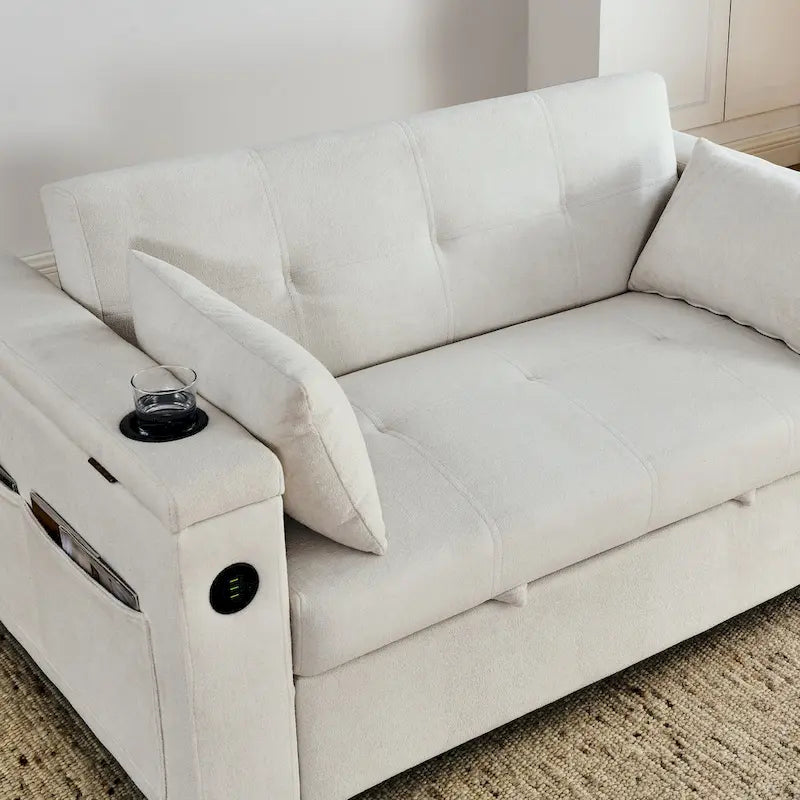 54 Pull-Out Sleeper Sofa Bed Double Seat Recliner Sofa Bed with Armrests with Storage and Side Pockets, Adjustable Backrest and