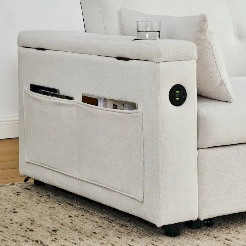 54 Pull-Out Sleeper Sofa Bed Double Seat Recliner Sofa Bed with Armrests with Storage and Side Pockets, Adjustable Backrest and