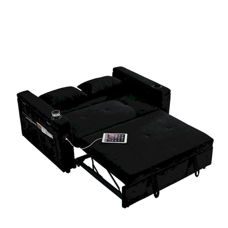 54 Pull-Out Sleeper Sofa Bed Double Seat Recliner Sofa Bed with Armrests with Storage and Side Pockets, Adjustable Backrest and