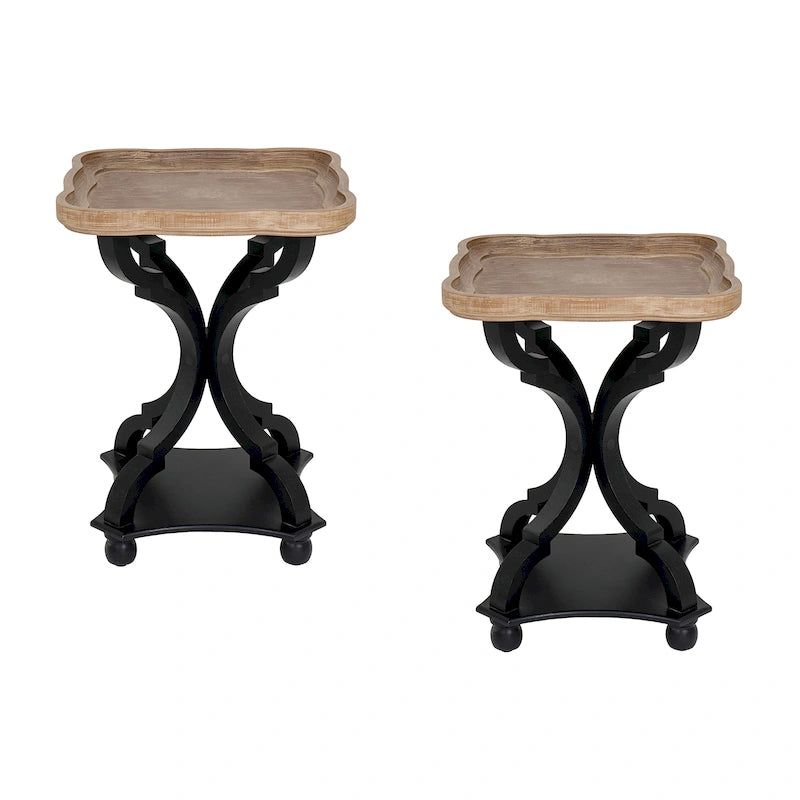 Set of 2 Rustic Farmhouse Tray Top End Table