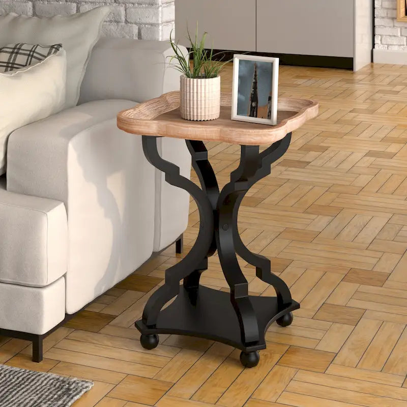 Set of 2 Rustic Farmhouse Tray Top End Table