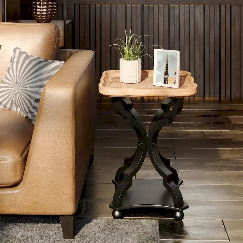 Set of 2 Rustic Farmhouse Tray Top End Table