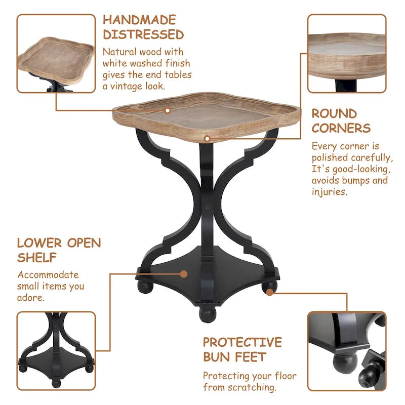 Set of 2 Rustic Farmhouse Tray Top End Table