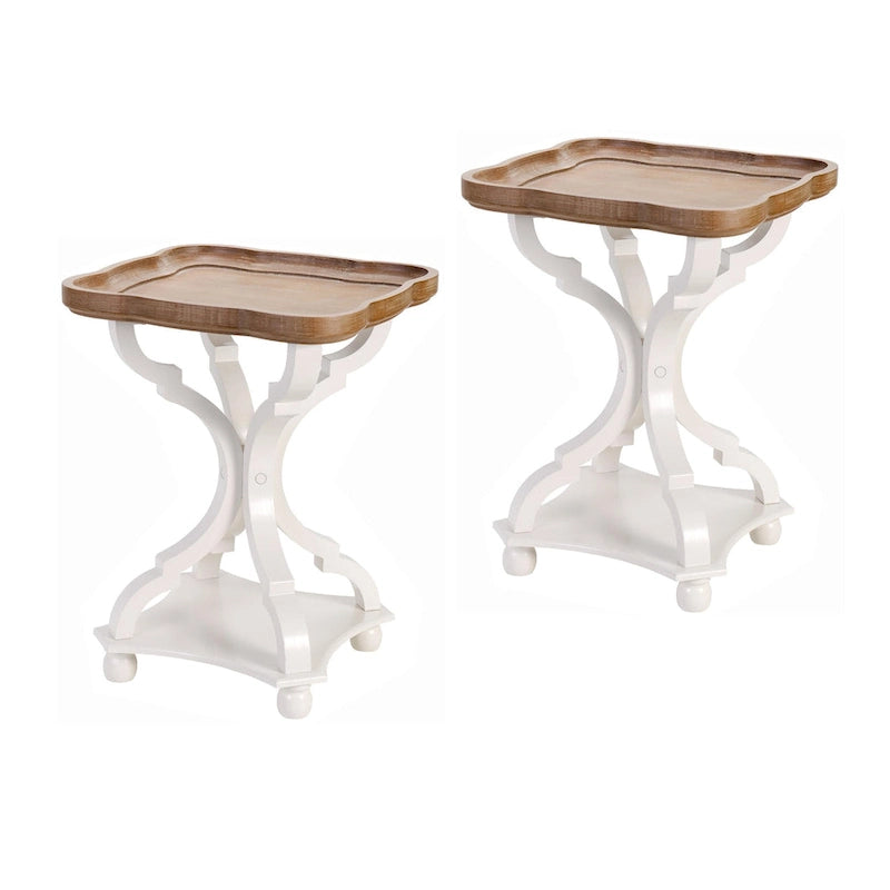 Set of 2 Rustic Farmhouse Tray Top End Table