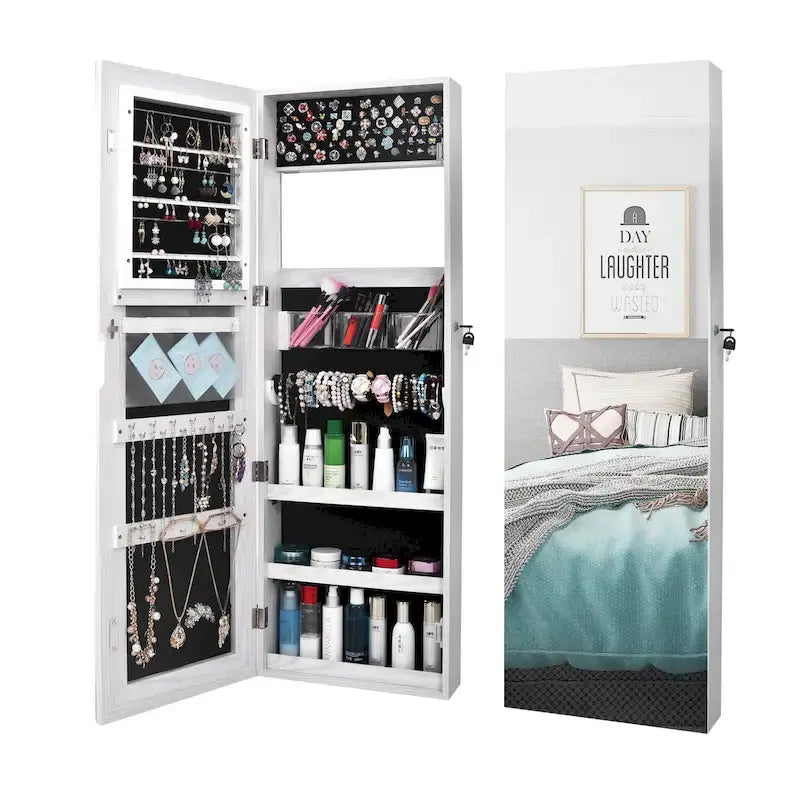 PVC Wood Grain Coating Whole Body Mirror Jewelry Armoires Cabinet
