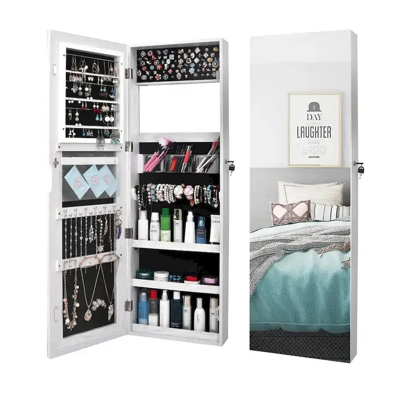 PVC Wood Grain Coating Whole Body Mirror Jewelry Armoires Cabinet