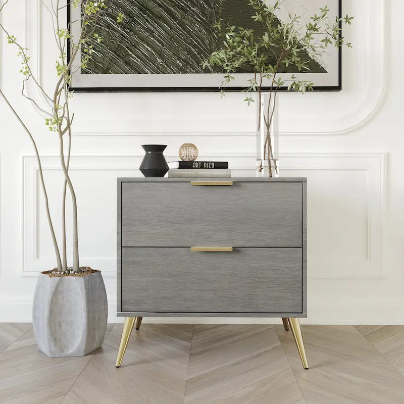 Contemporary 2-Drawers Wooden Nightstand