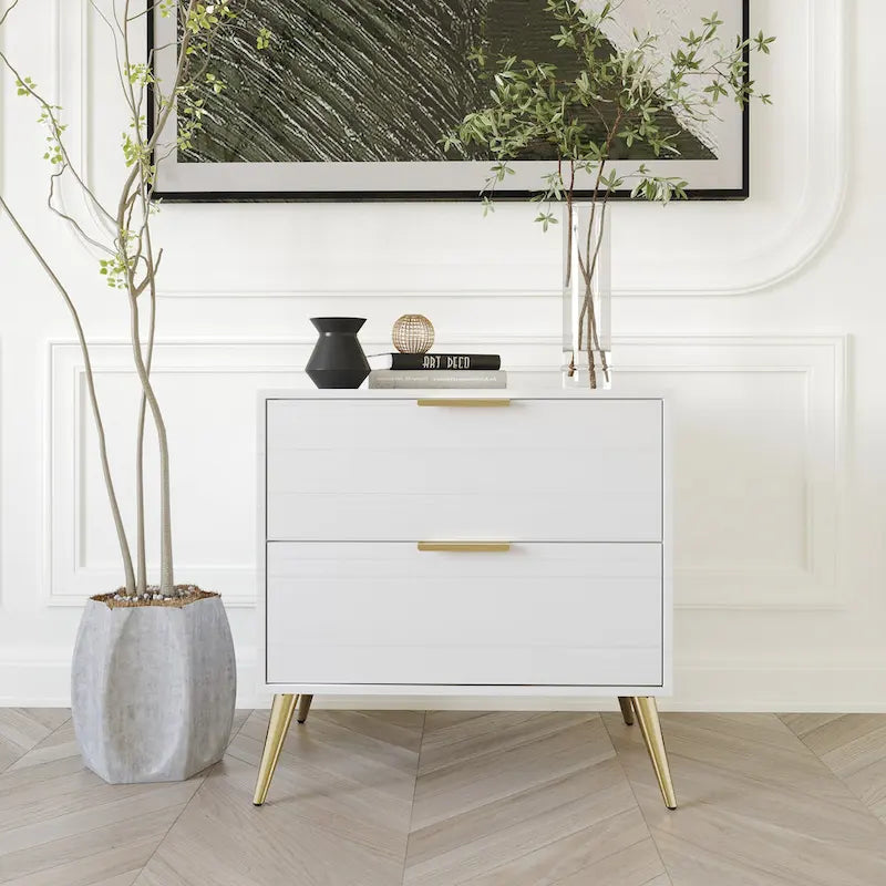 Contemporary 2-Drawers Wooden Nightstand