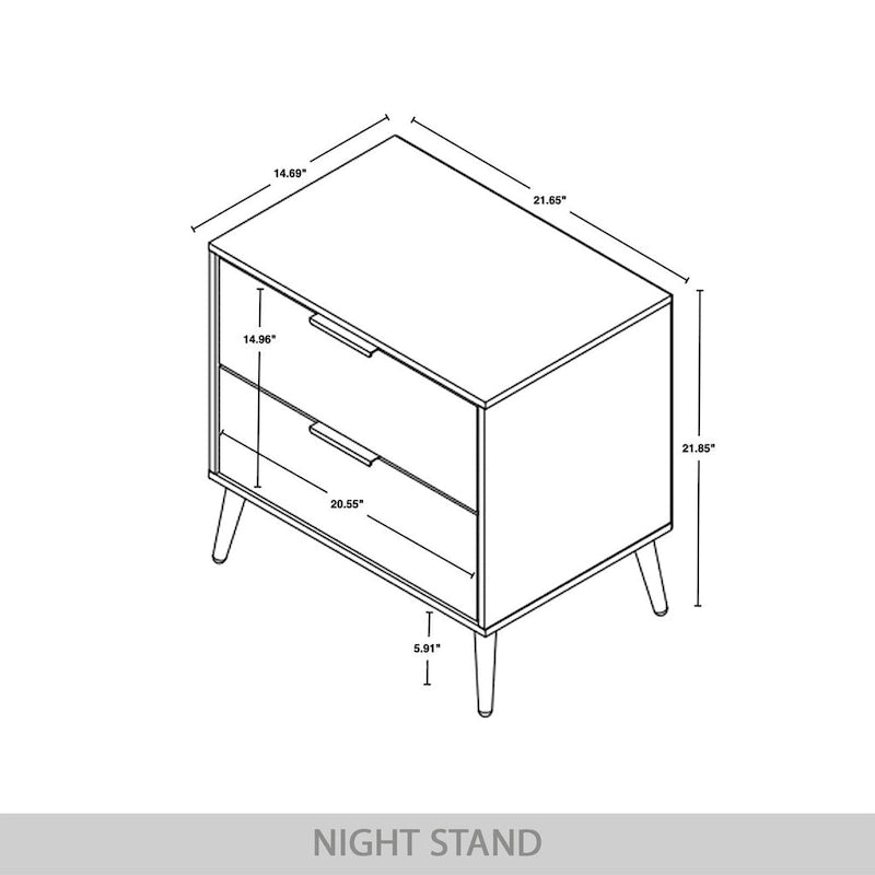 Contemporary 2-Drawers Wooden Nightstand