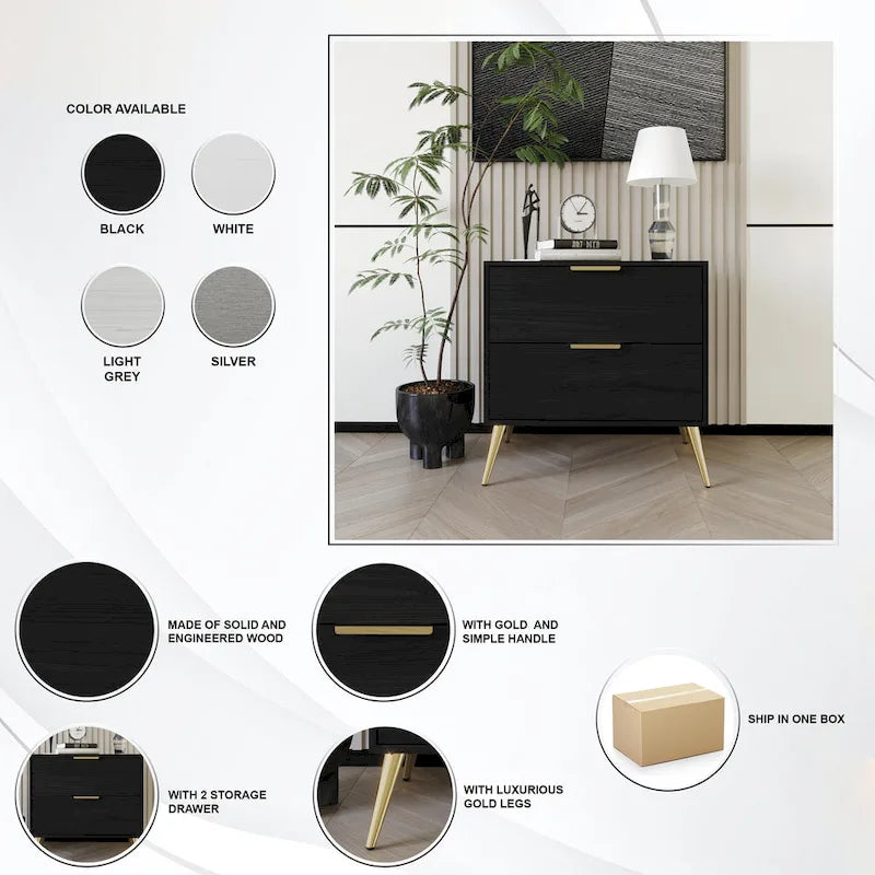 Contemporary 2-Drawers Wooden Nightstand