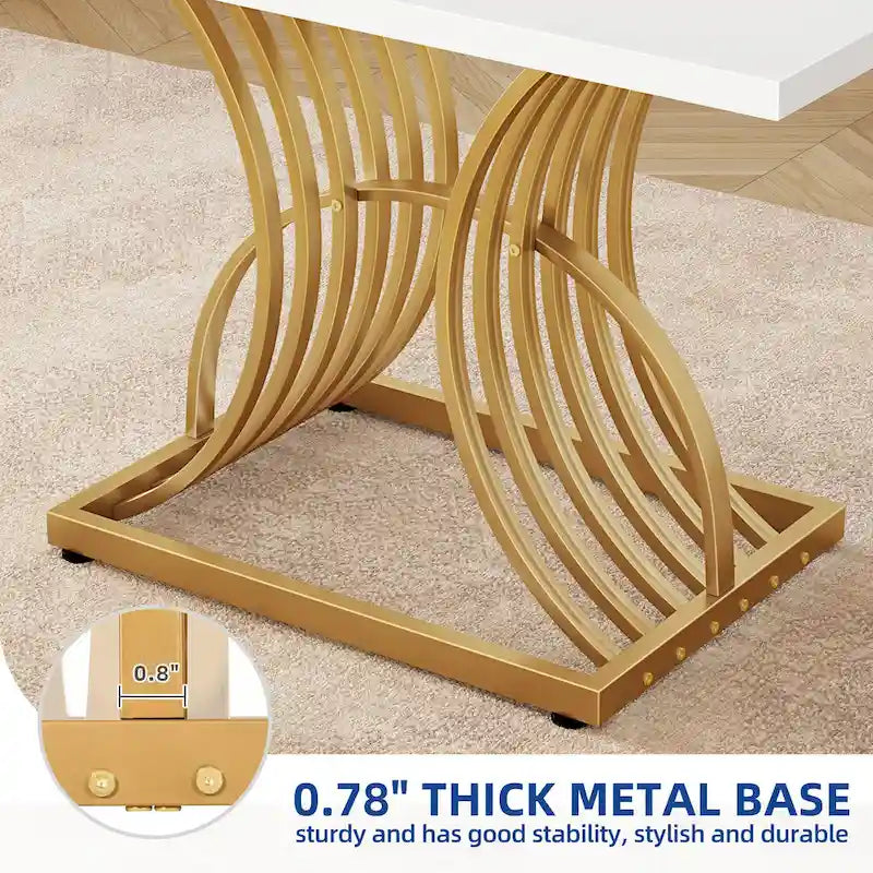 Rectangular Dining Table for 4, White and Gold Kitchen Table Dinner Table