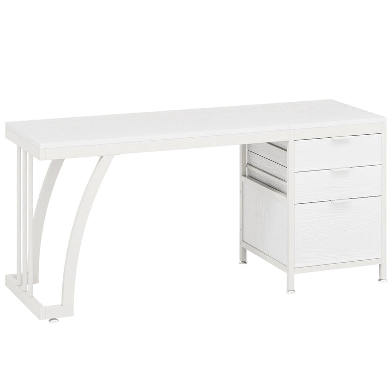 59-inch Wood/ Metal Computer Desk Writing Table with 3 Reversible Drawers