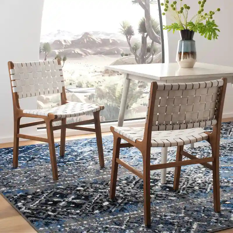 Woven Leather Dining Chair - Cognac / Natural - 20Wx22Dx33H