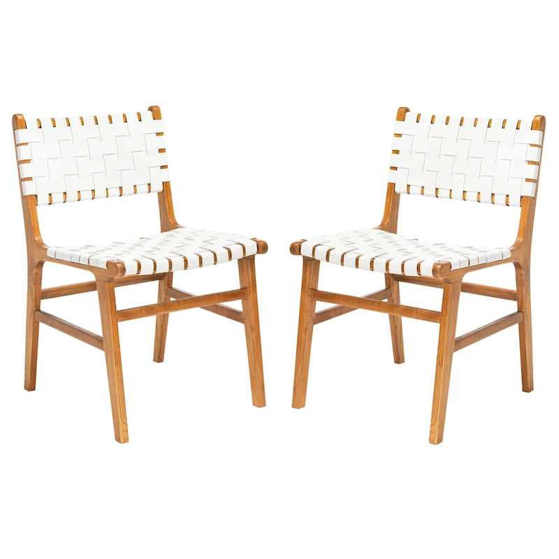Woven Leather Dining Chair - Cognac / Natural - 20Wx22Dx33H