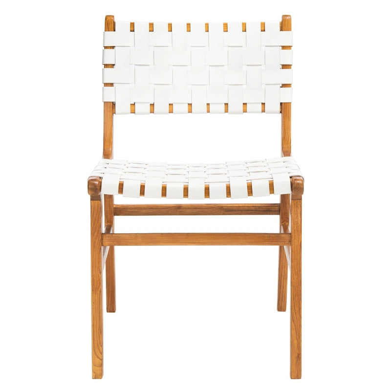 Woven Leather Dining Chair - Cognac / Natural - 20Wx22Dx33H