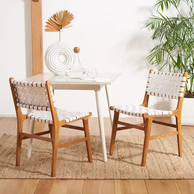 Woven Leather Dining Chair - Cognac / Natural - 20Wx22Dx33H