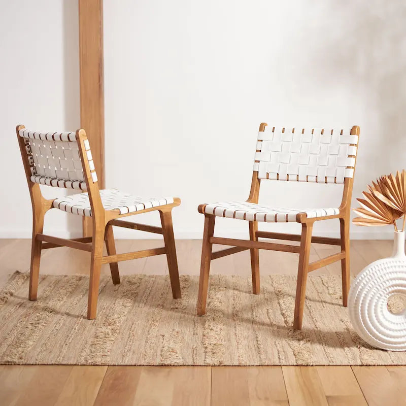 Woven Leather Dining Chair - Cognac / Natural - 20Wx22Dx33H