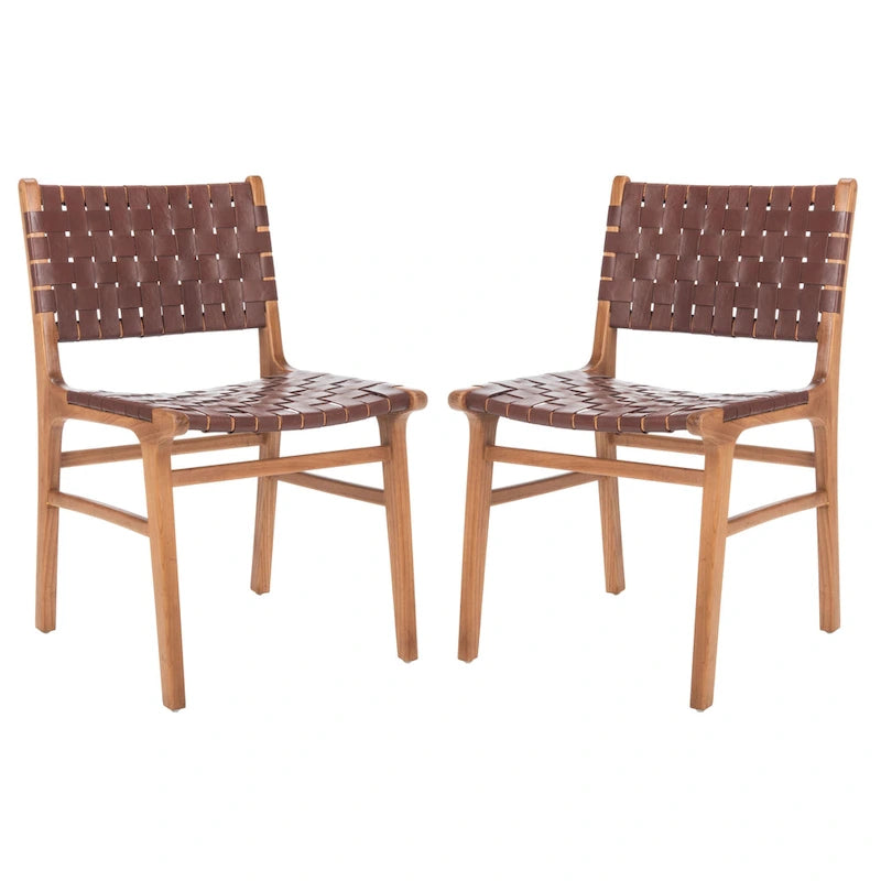 Woven Leather Dining Chair - Cognac / Natural - 20Wx22Dx33H