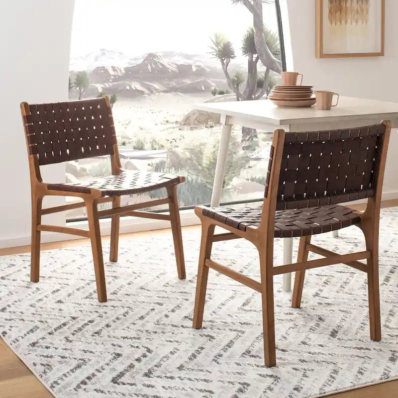 Woven Leather Dining Chair - Cognac / Natural - 20Wx22Dx33H