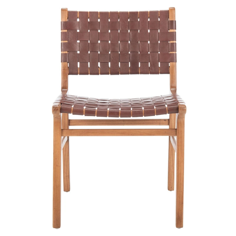 Woven Leather Dining Chair - Cognac / Natural - 20Wx22Dx33H