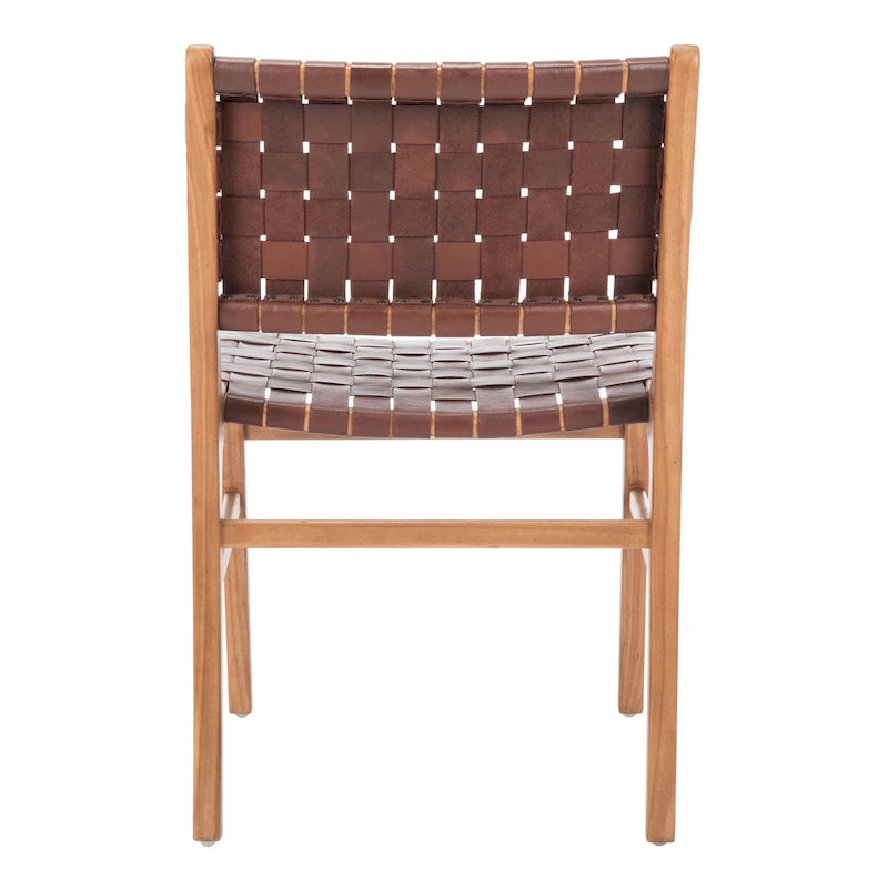 Woven Leather Dining Chair - Cognac / Natural - 20Wx22Dx33H