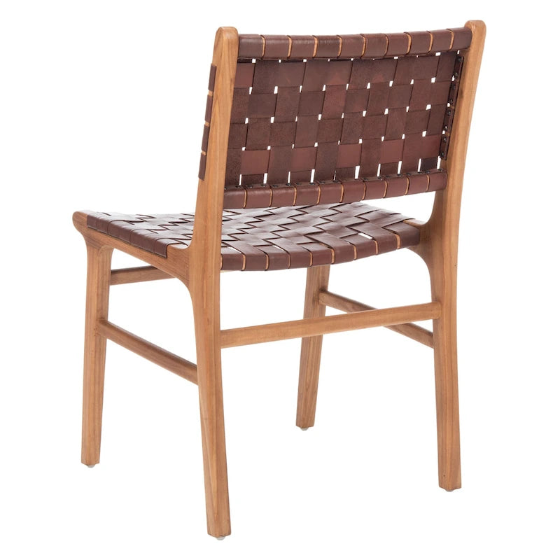 Woven Leather Dining Chair - Cognac / Natural - 20Wx22Dx33H