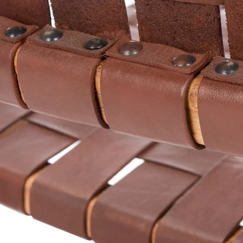 Woven Leather Dining Chair - Cognac / Natural - 20Wx22Dx33H