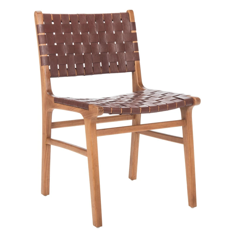 Woven Leather Dining Chair - Cognac / Natural - 20Wx22Dx33H