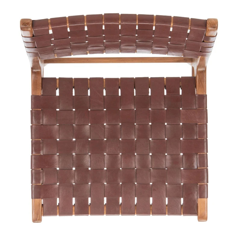 Woven Leather Dining Chair - Cognac / Natural - 20Wx22Dx33H