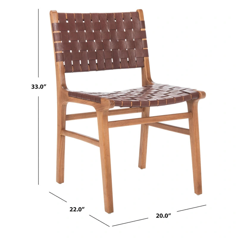 Woven Leather Dining Chair - Cognac / Natural - 20Wx22Dx33H