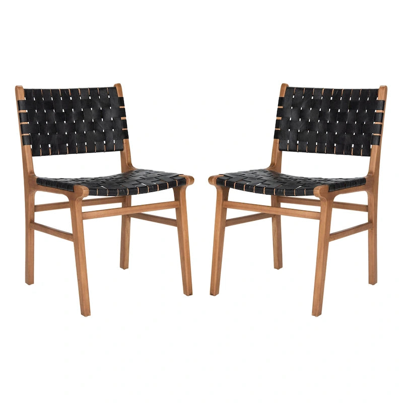 Woven Leather Dining Chair - Cognac / Natural - 20Wx22Dx33H