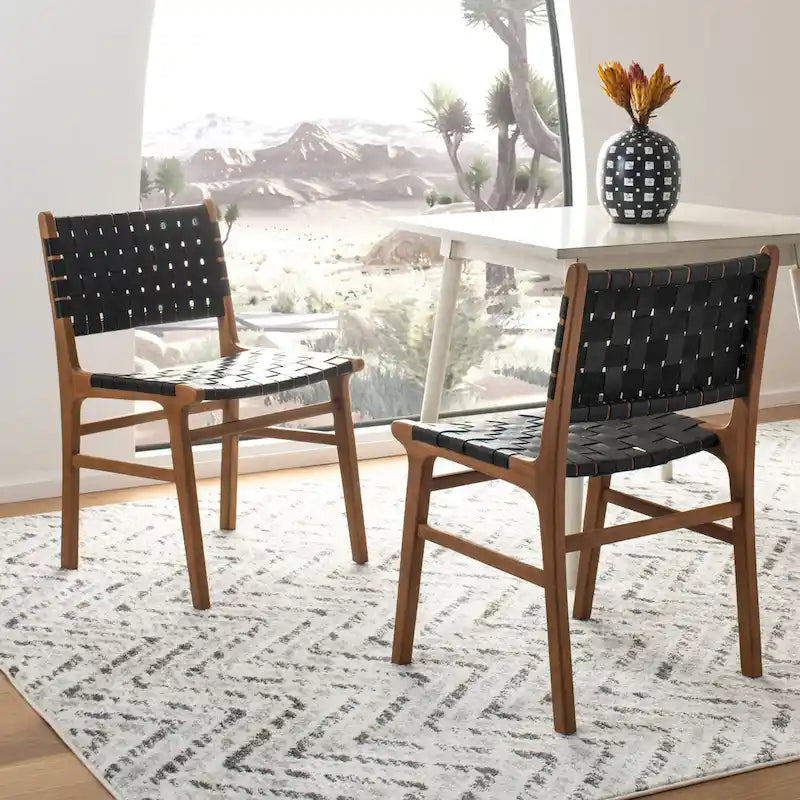 Woven Leather Dining Chair - Cognac / Natural - 20Wx22Dx33H