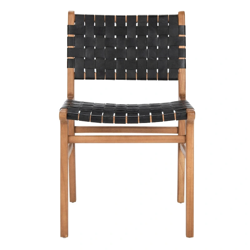 Woven Leather Dining Chair - Cognac / Natural - 20Wx22Dx33H