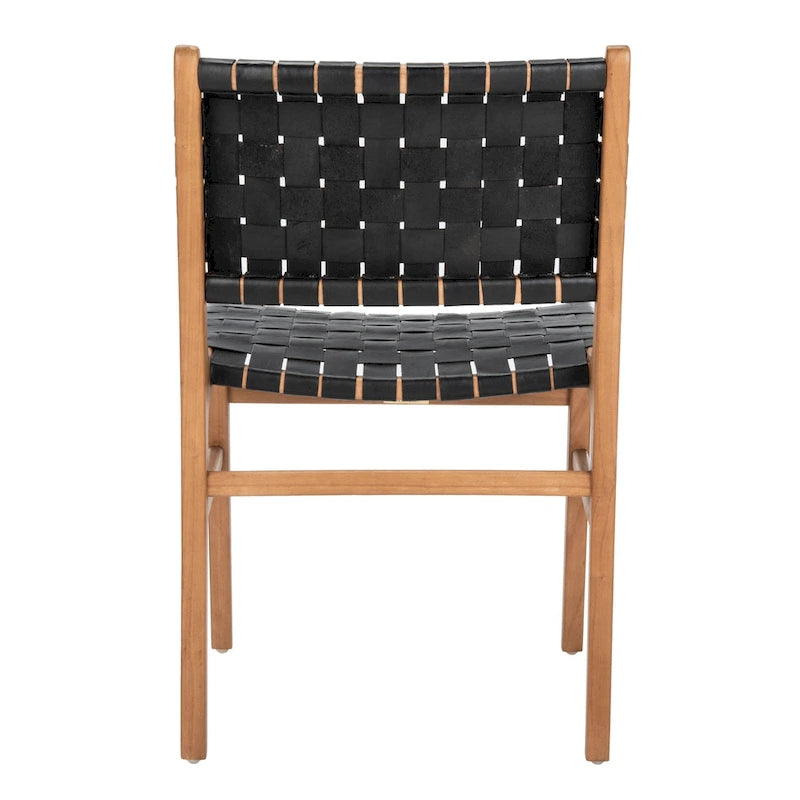 Woven Leather Dining Chair - Cognac / Natural - 20Wx22Dx33H