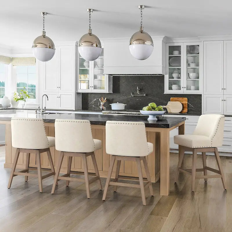 26 in. Counter Height Upholstered Wood Frame Swivel Bar Stool with Farbic Seat Set of 4 - 19.6D x 19.6W x 37H